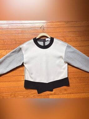 Derek Lam 10 Crosby Black, White & Grey Color Block Pullover Top